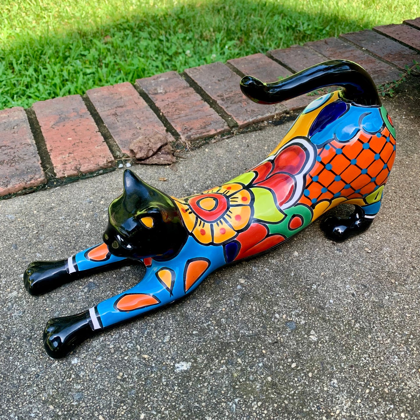 Mexican Talavera Kitty Cat Kitten Figurine black right side
