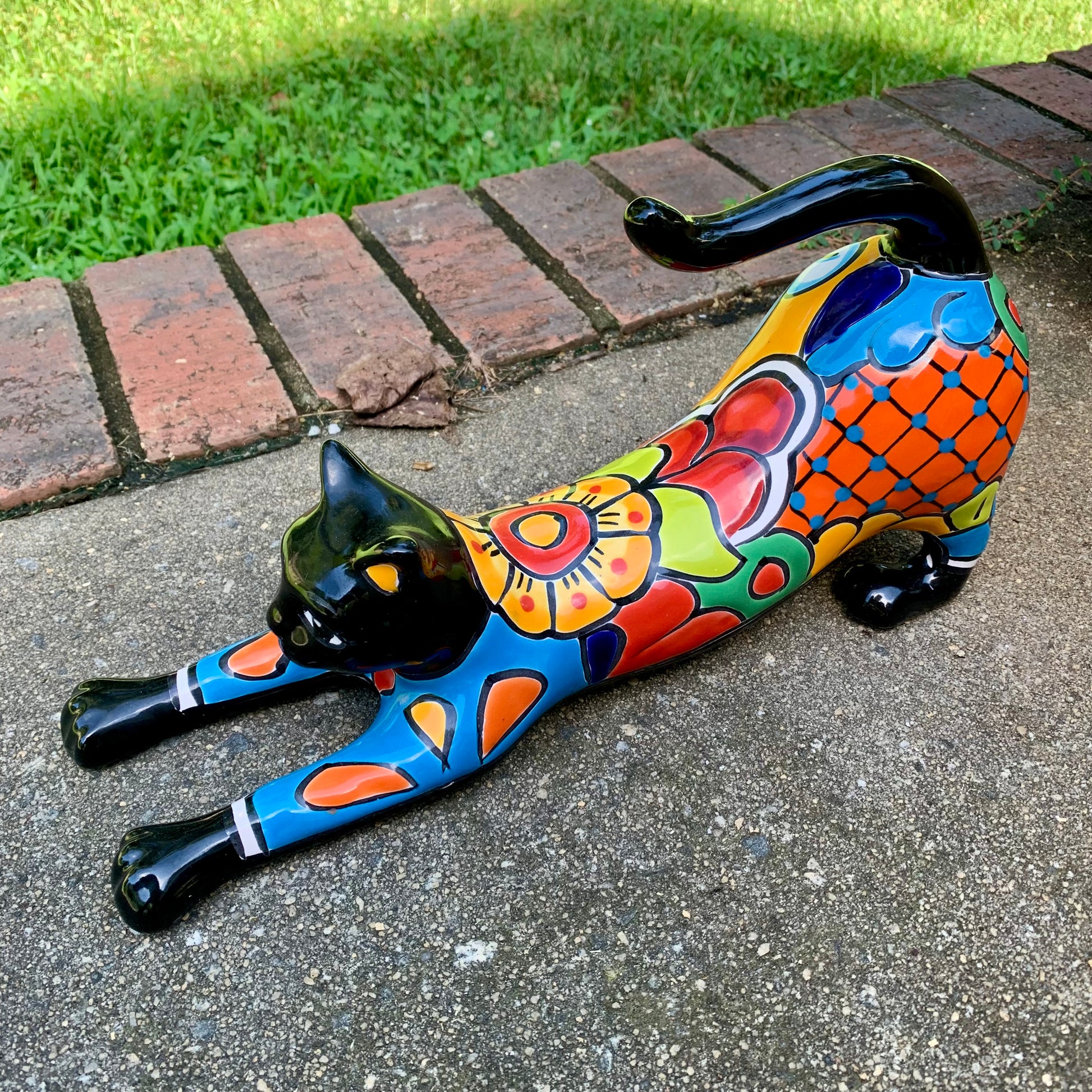 Mexican Talavera Kitty Cat Kitten Figurine black right side