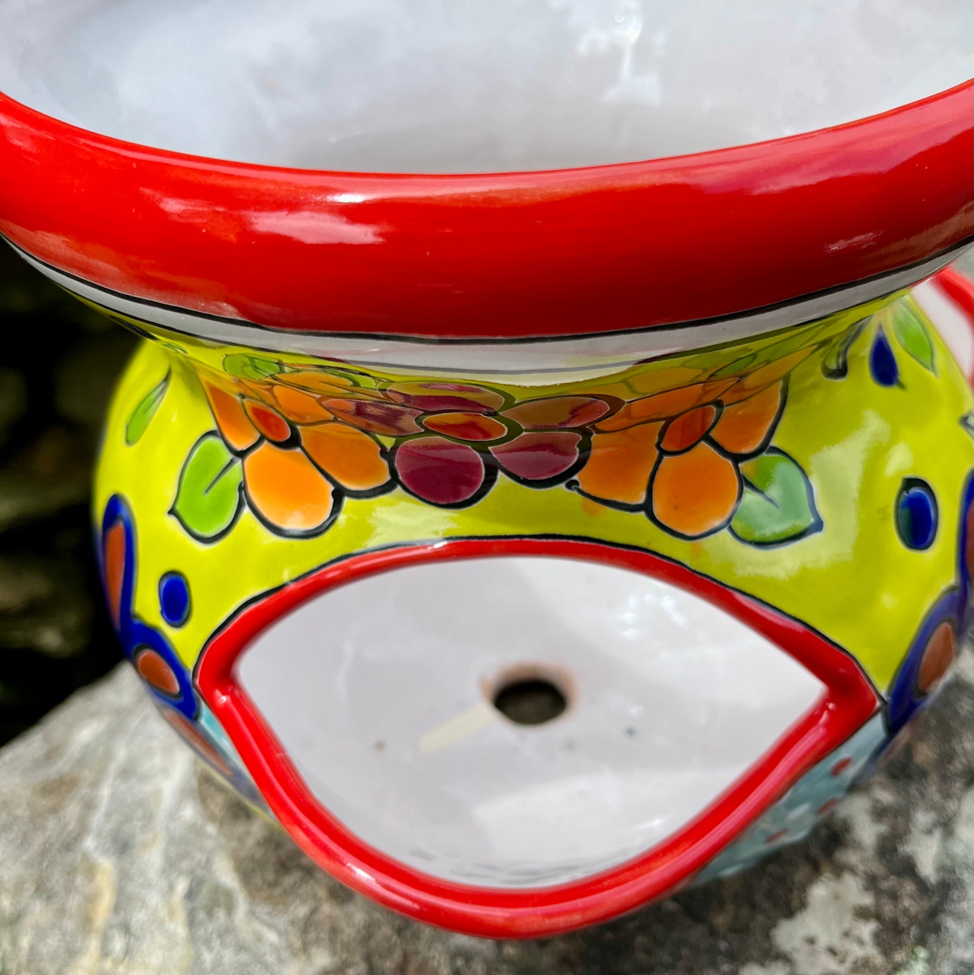 Mexican talavera strawberry pot side opening