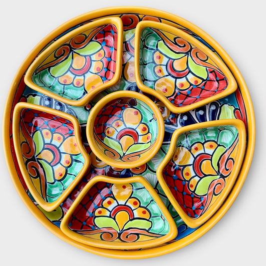 Mexican Talavera sectional serving dish Top