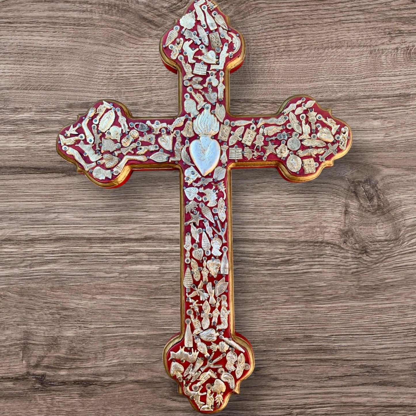 Milagros decorated wood cross front