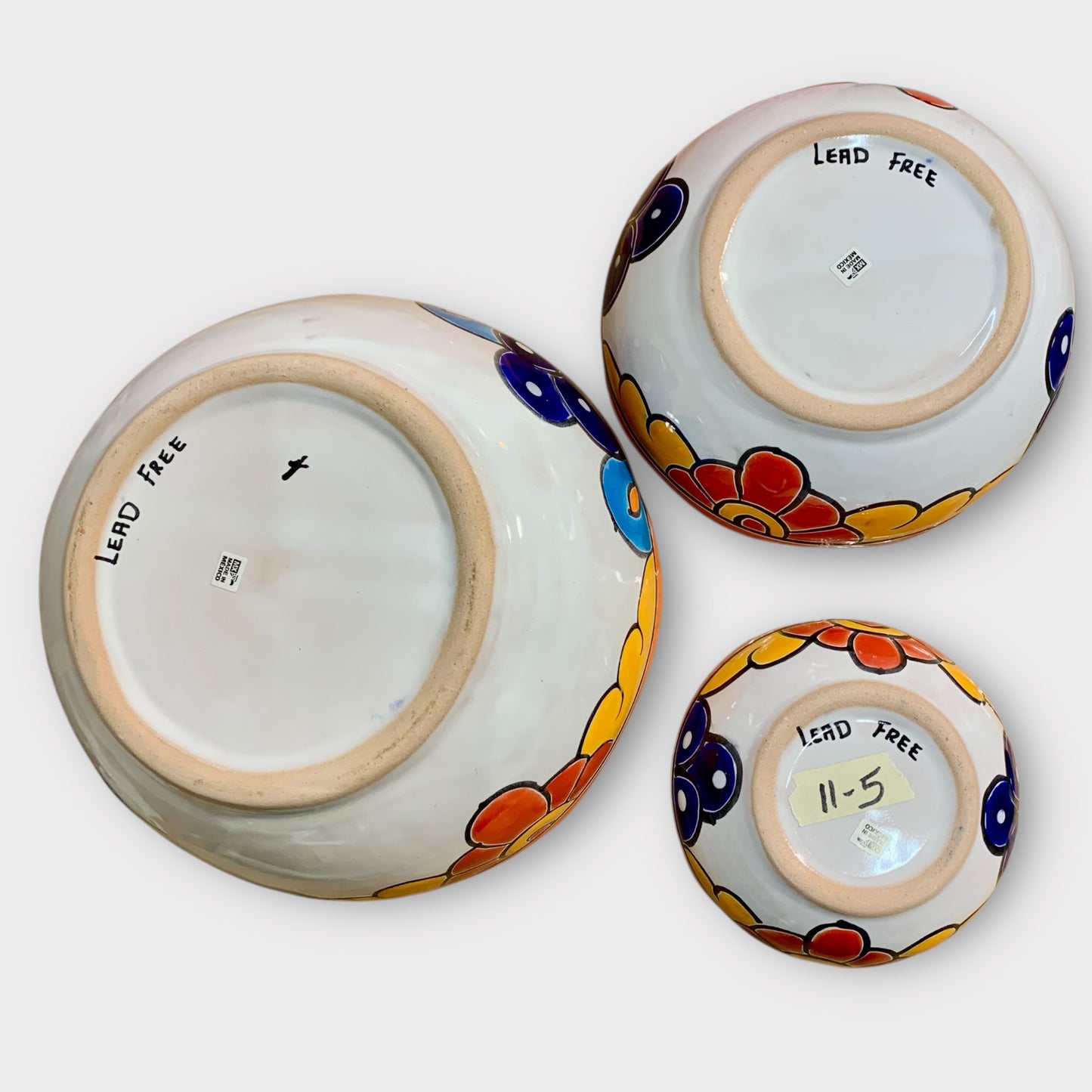 Mexican Talavera Nesting bowl set Orange bottom