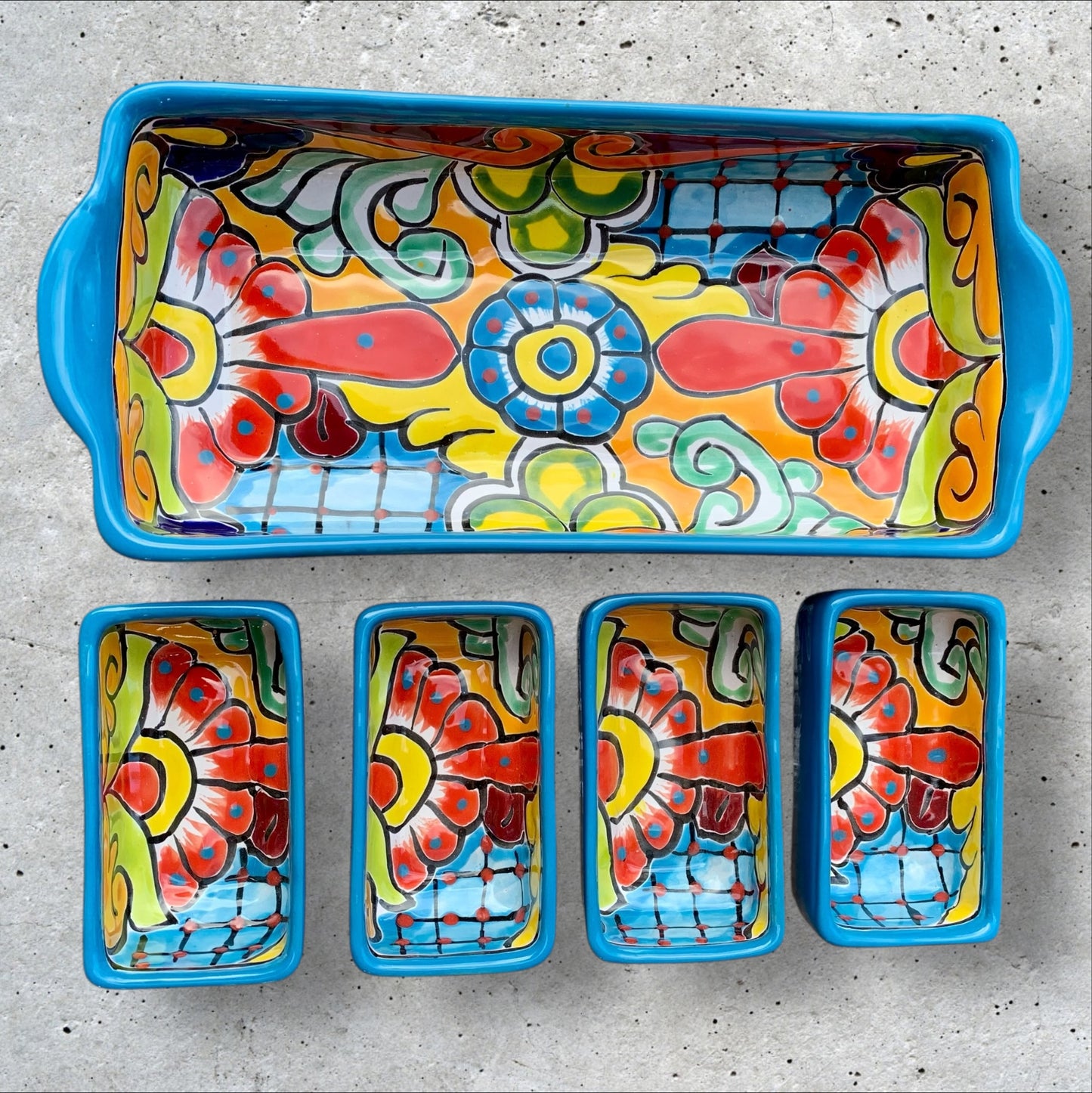 Talavera pottery sectional serving dish rectangle Sections and bottom dish