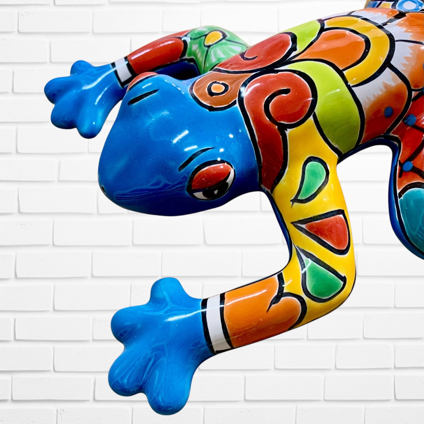 Talavera wall frog Gordo in face turquoise 