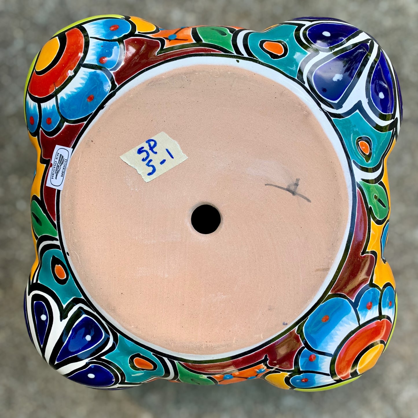 Mexican Talavera strawberry planting pot in Azul Cobalt blue Bottom drain hole