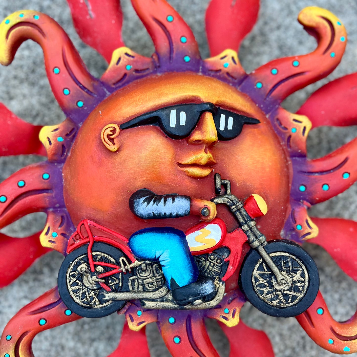 Biker Sun on wheels face