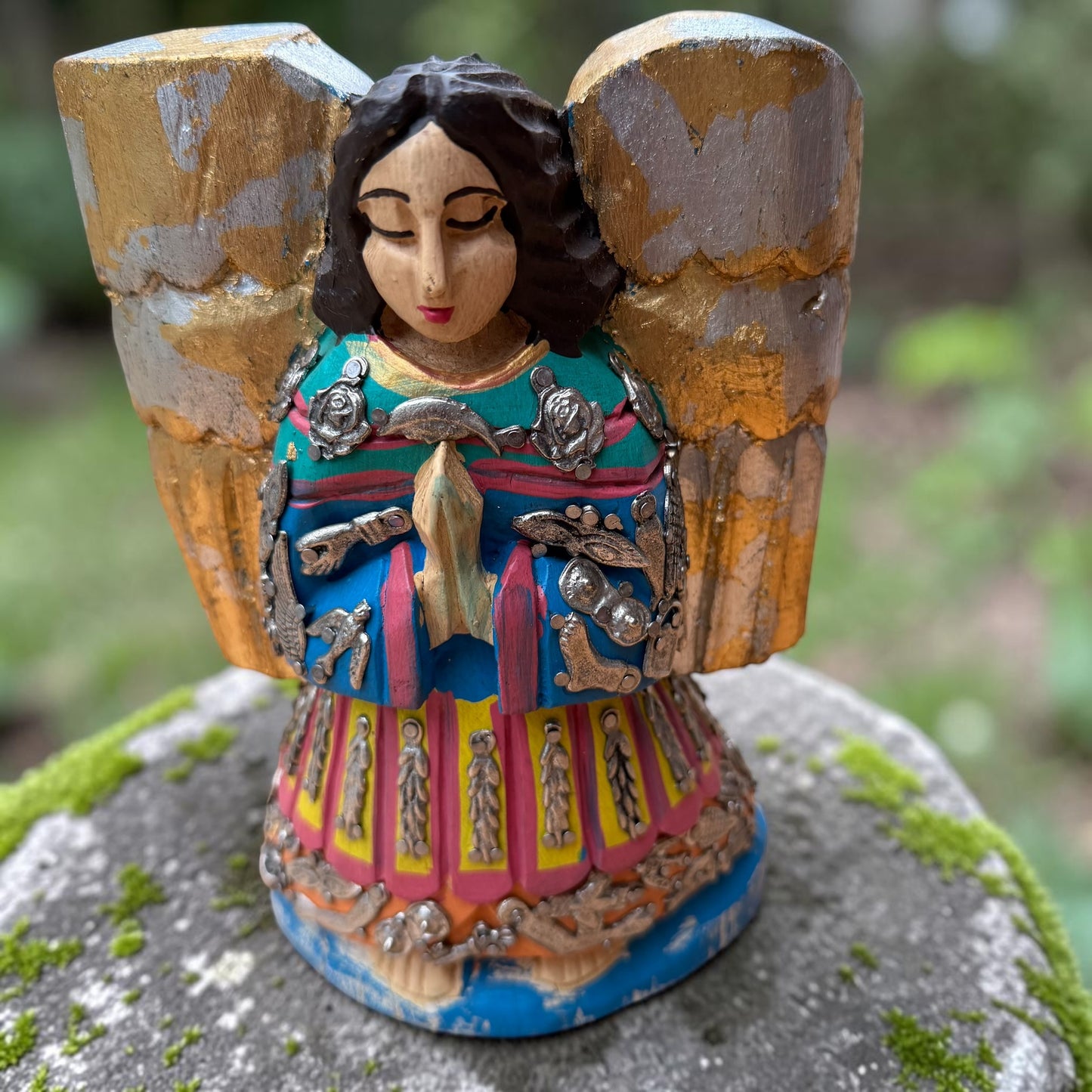 Milagros Wood Guardian Angel Sculpture