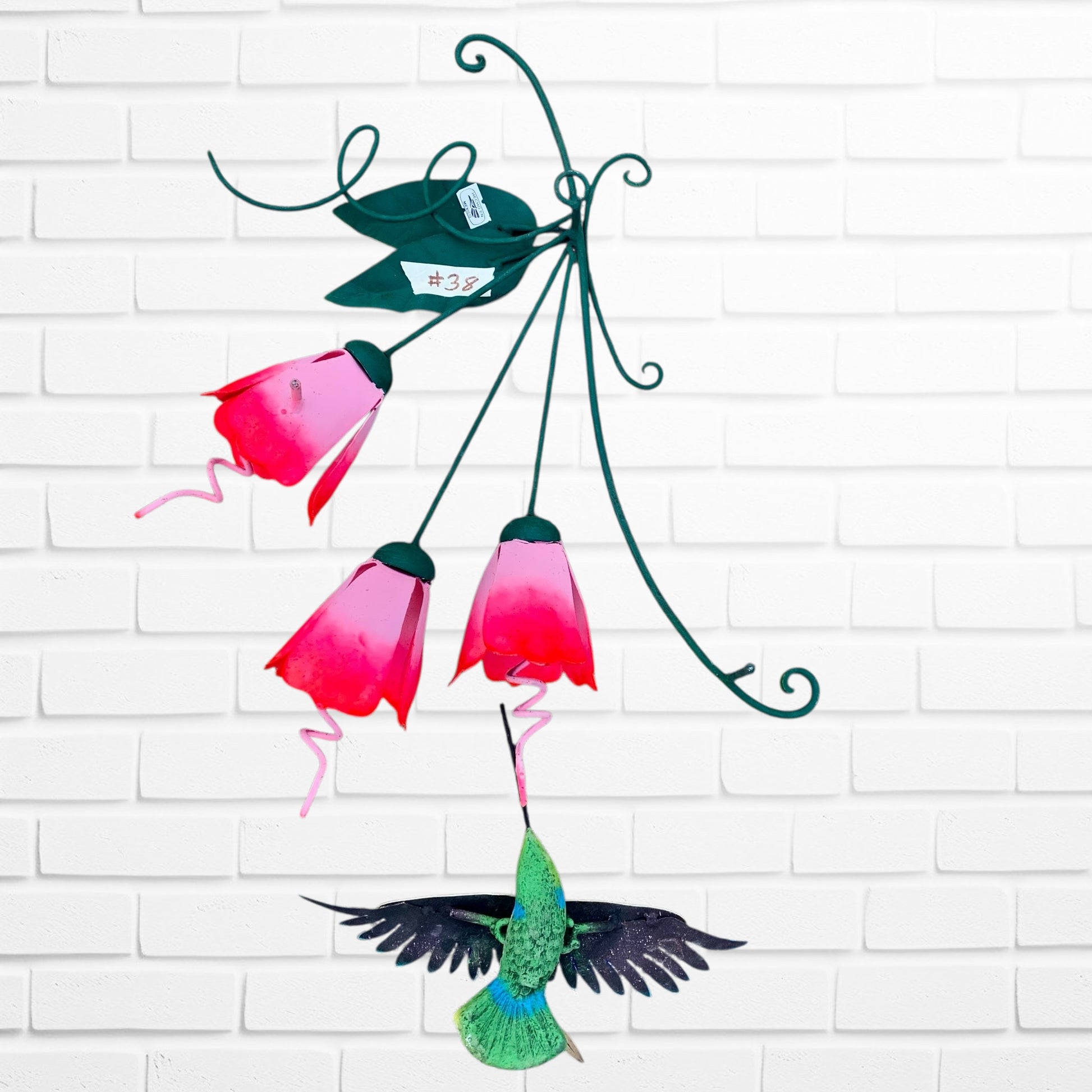 Hummingbird Bright Magenta Flowers back with hanging loop
