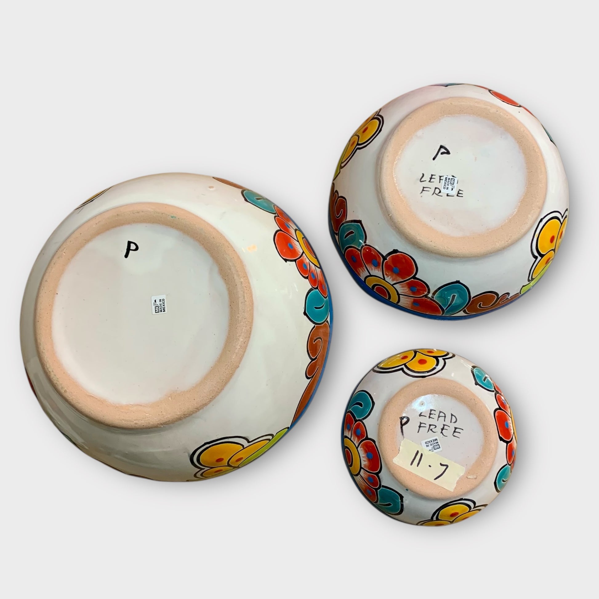 Mexican Talavera Nesting bowl set Turquoise bottom