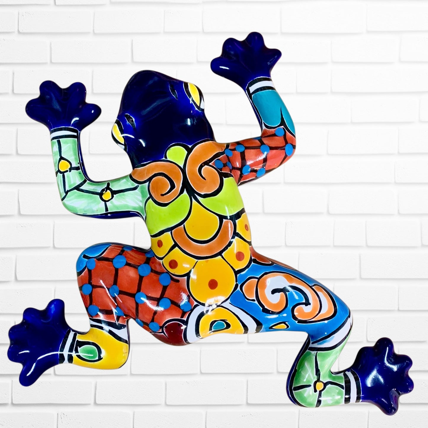 Talavera wall frog Gordo in azul cobalt