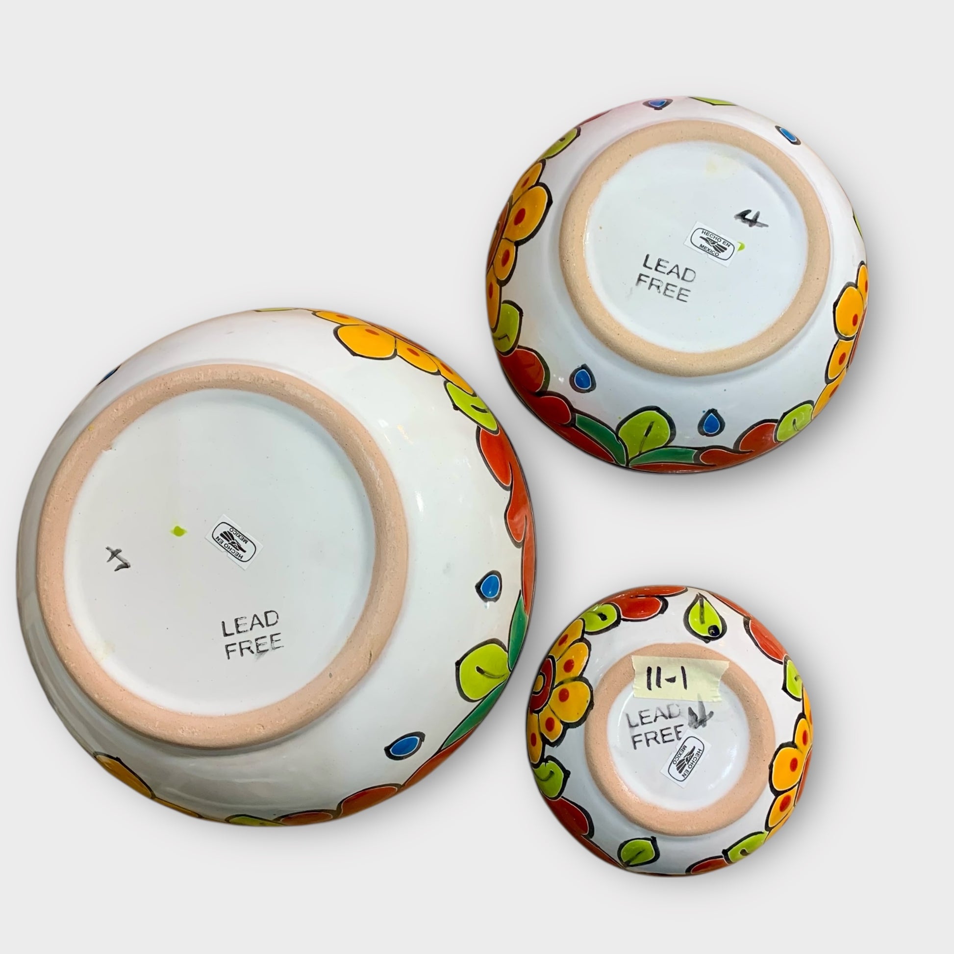 Mexican Talavera Nesting bowl set cobalt bottom