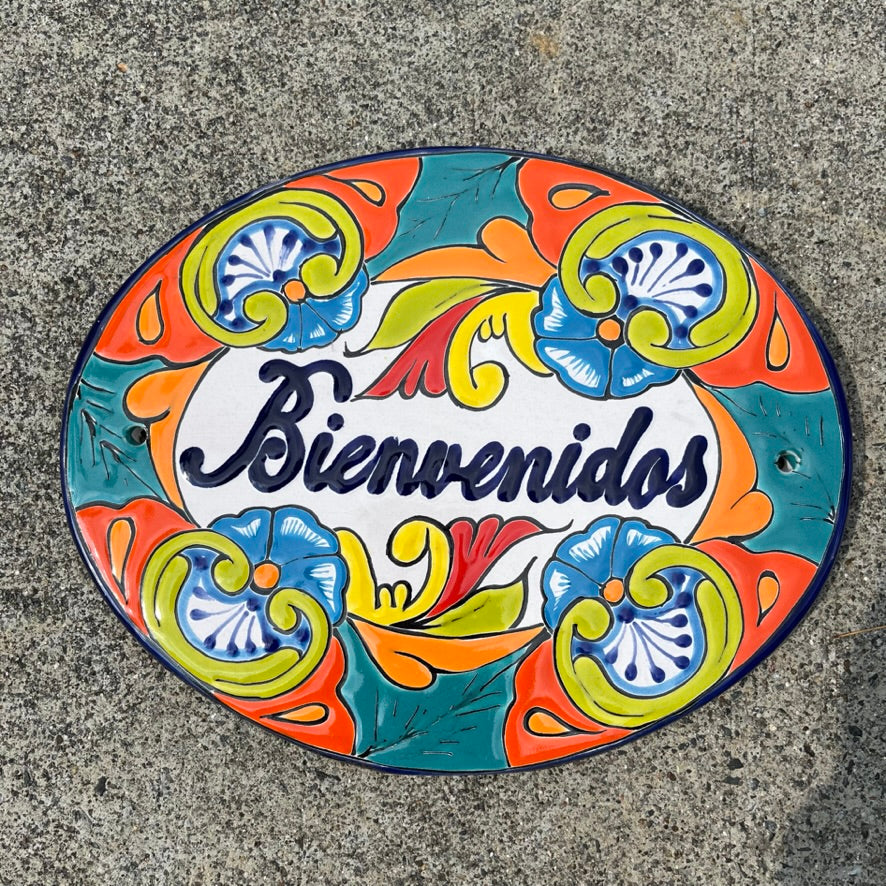 Talavera Welcome Bienvenidos Sign - Hand Painted Wall Decor