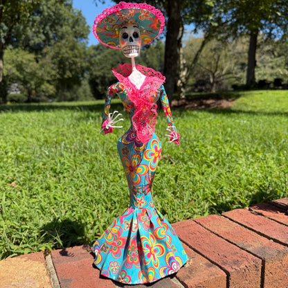 Floral Catrina Skelton Doll 15”