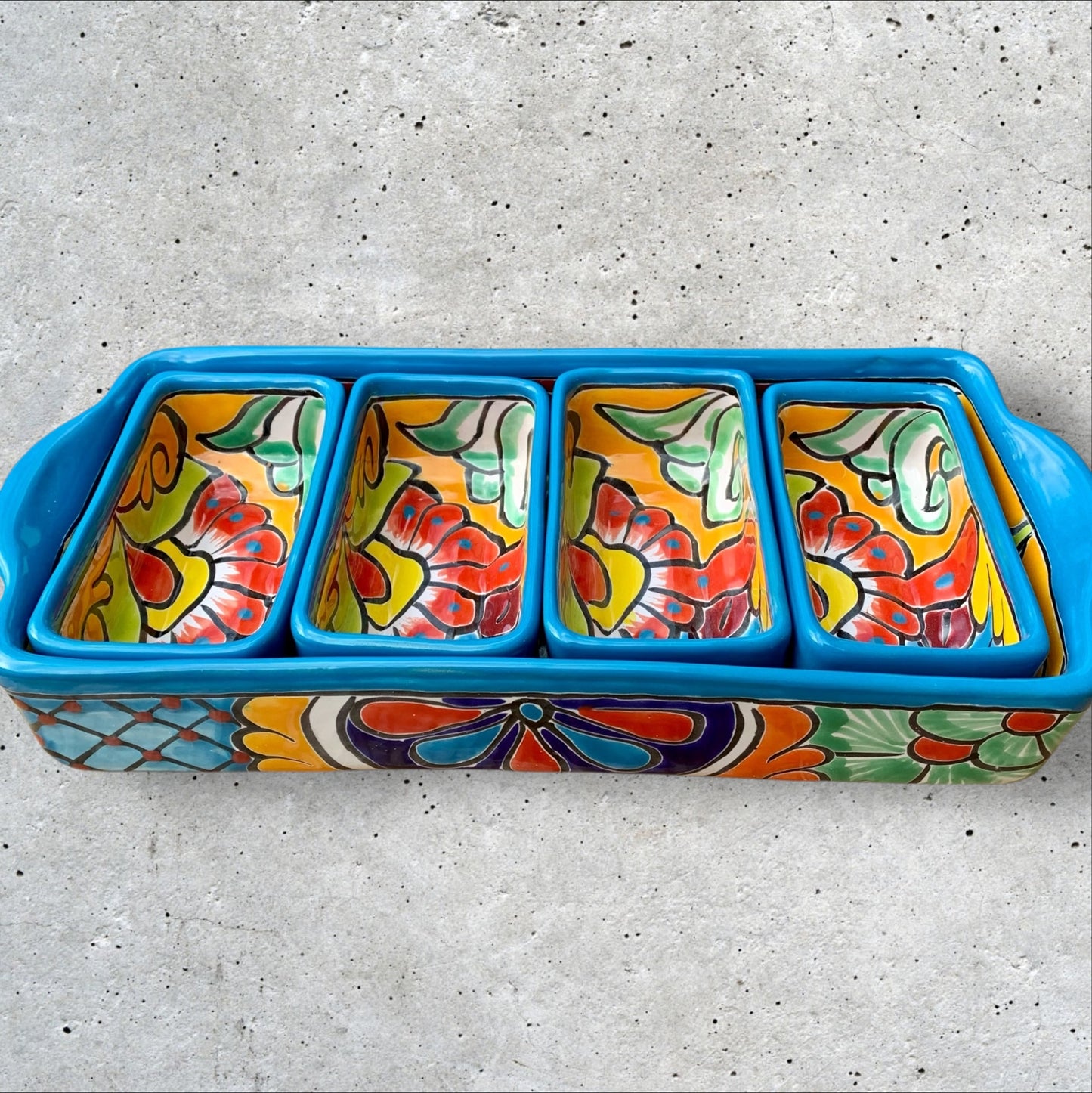 Talavera pottery sectional serving dish rectangle Side
