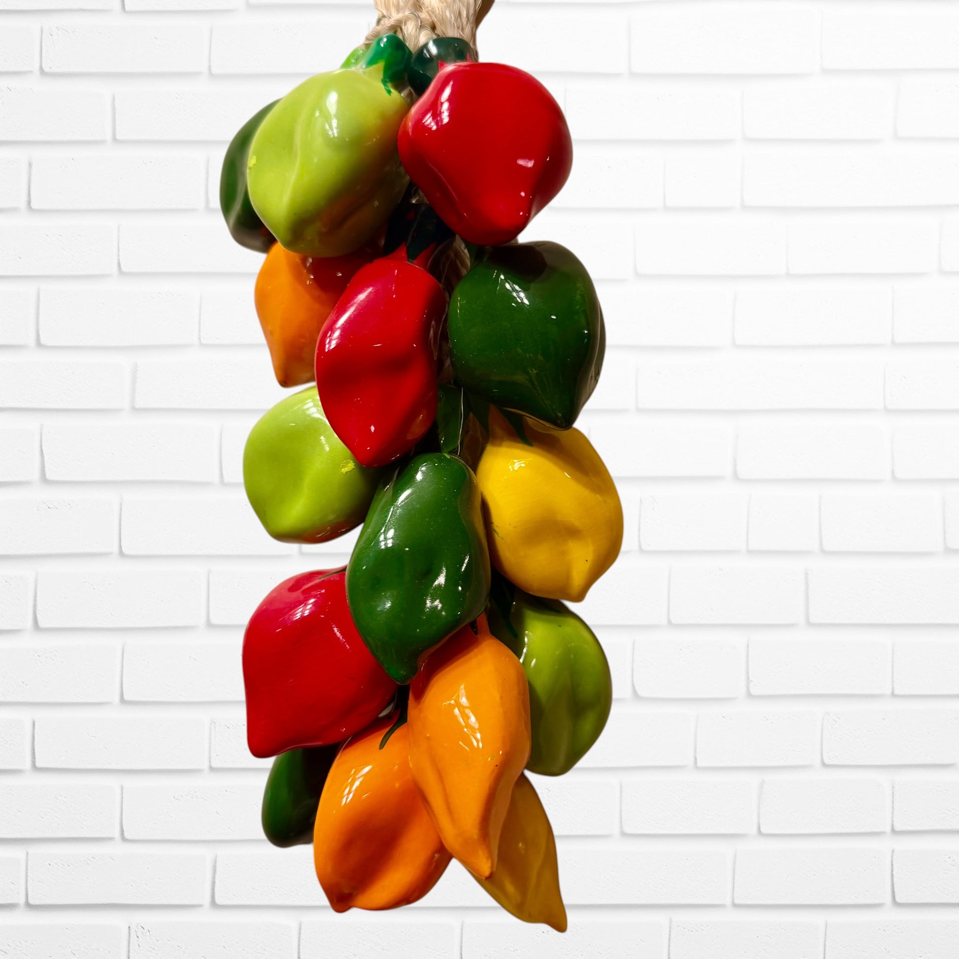 Habanero chili pepper ceramic string multi color Close up of peppers