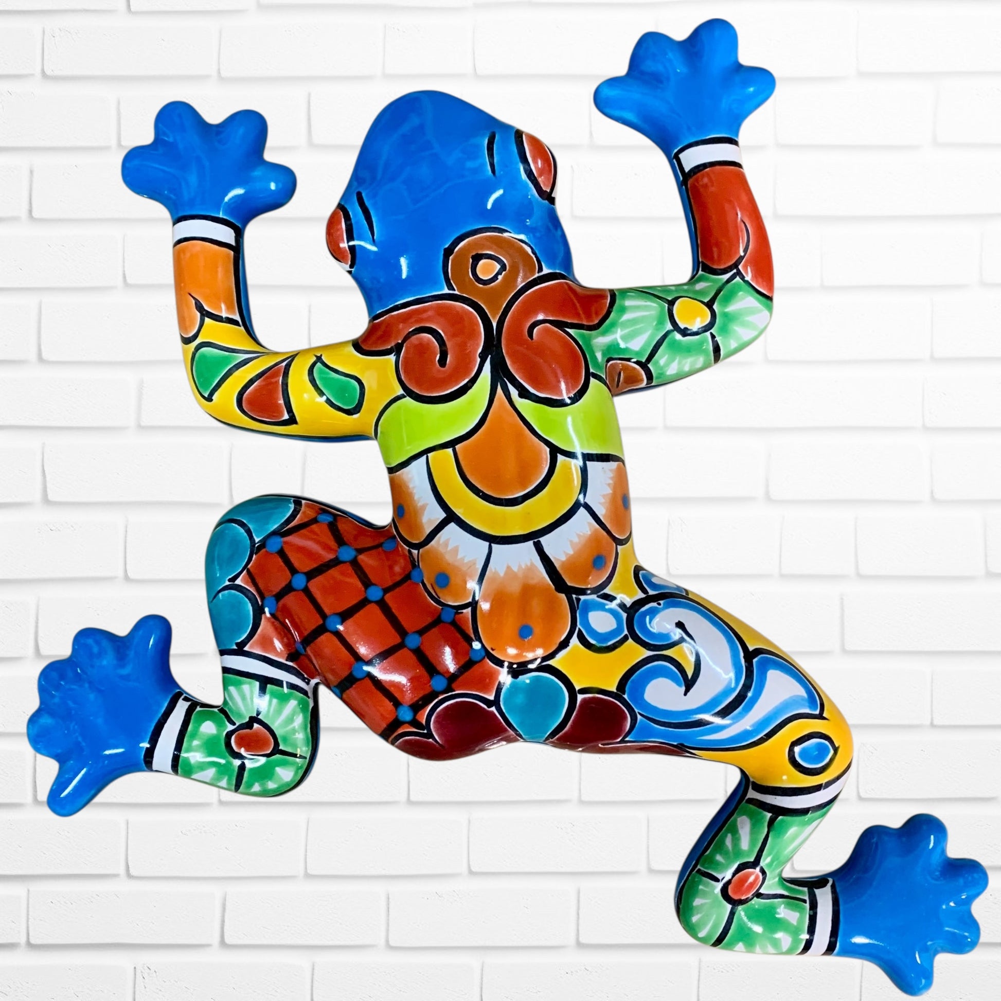 Talavera wall frog Gordo in turquoise 