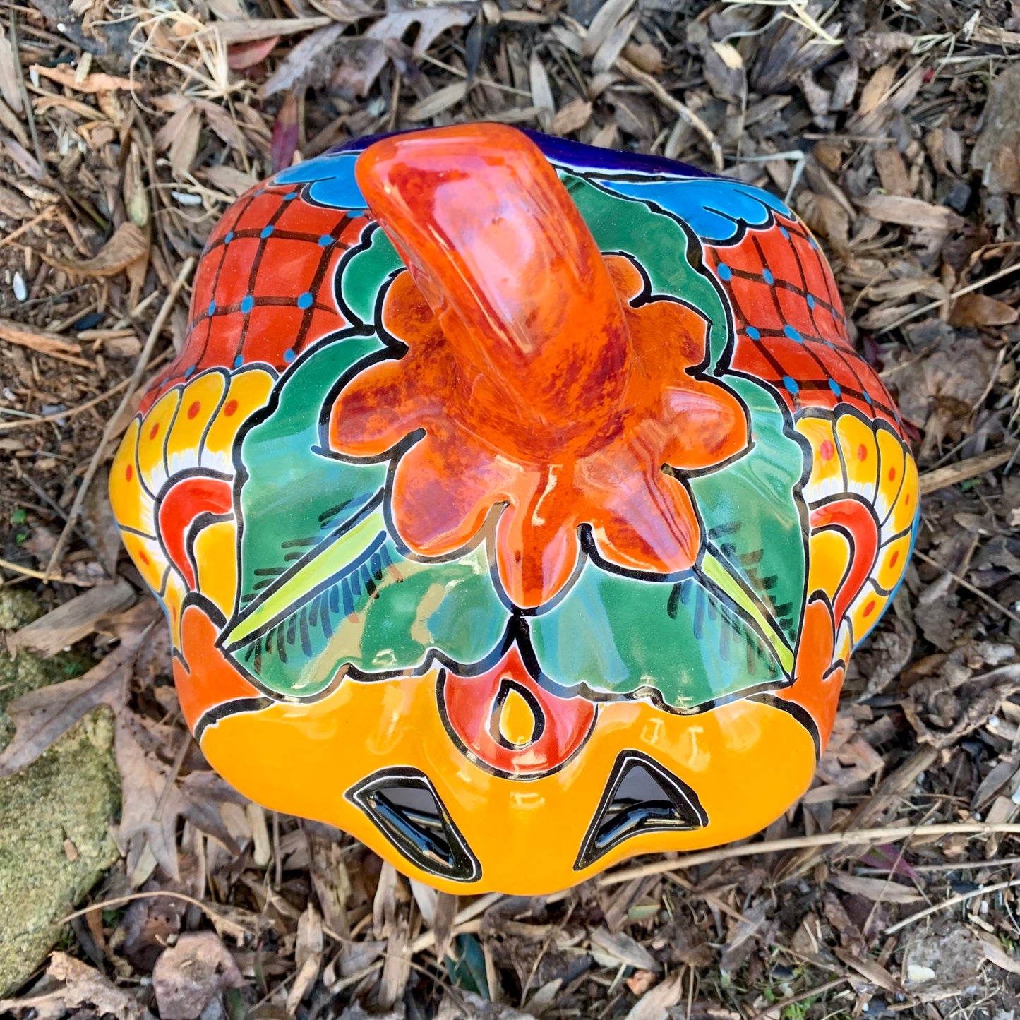 Mexican Talavera pottery pumpkin top