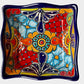 Three colorful talavera square nesting bowls with intricate patterns Large bowl