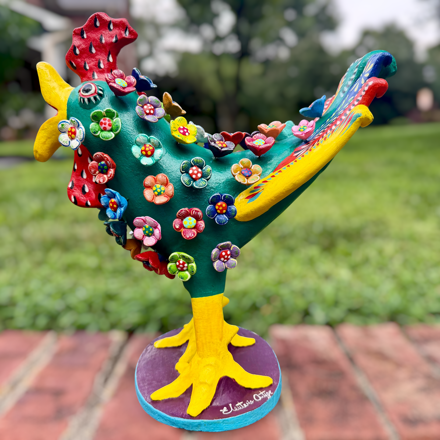 Ortega Floral Folk Art Rooster 13”