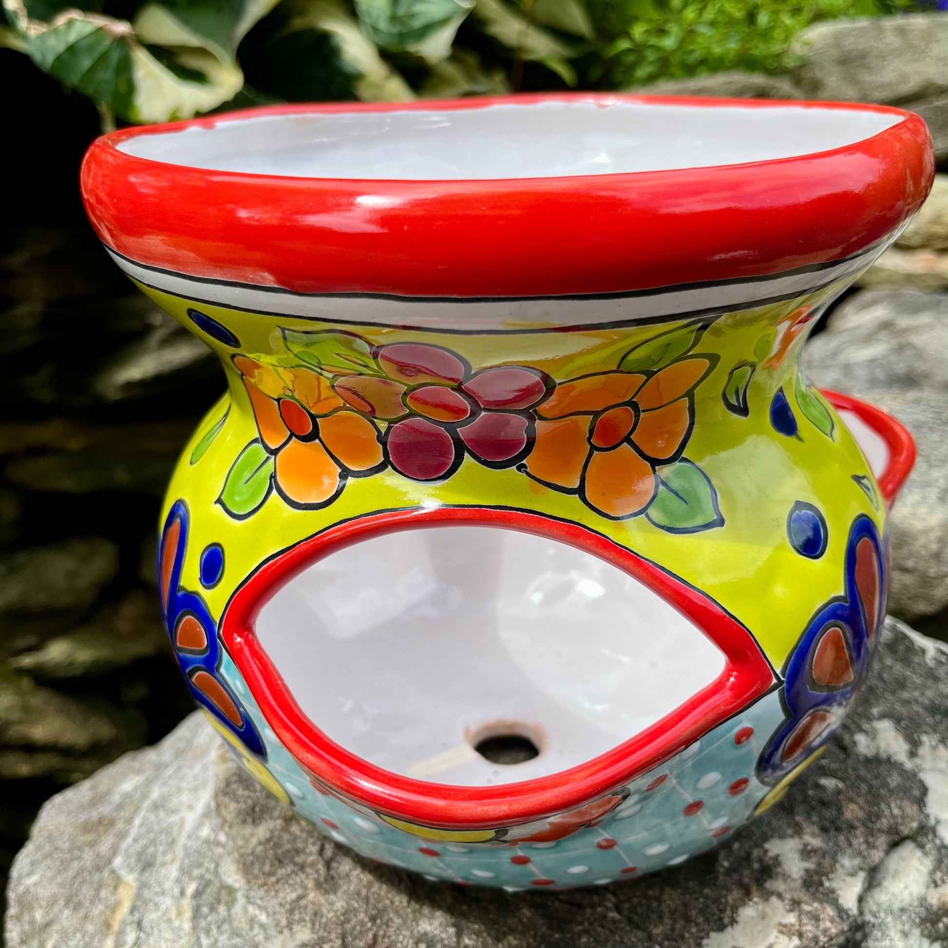 Mexican talavera strawberry pot side