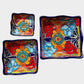 Three colorful talavera square nesting bowls with intricate patterns Unnested