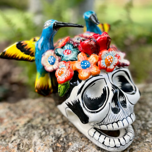 Talavera Floral Hummingbird Skull