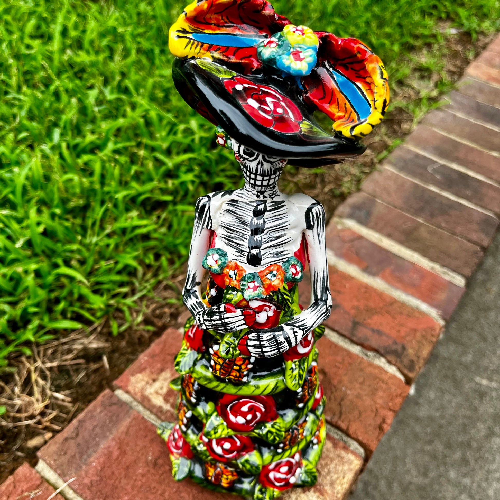 Talavera Mexican Catrina skeleton doll roses top