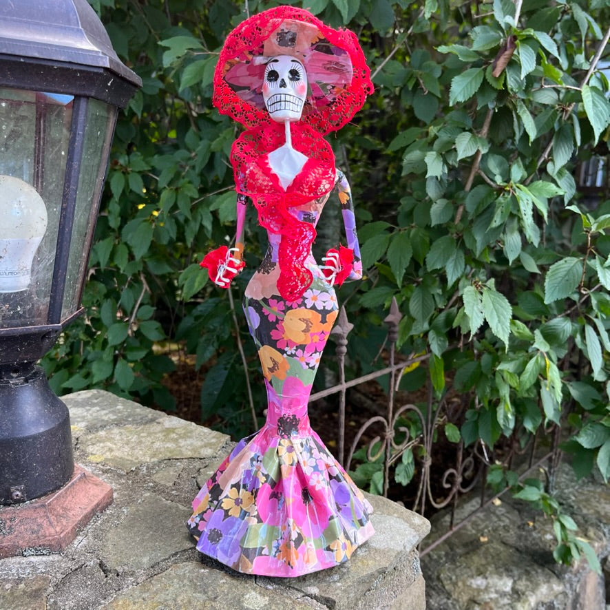 Floral Catrina Skelton Doll 15"