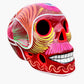 Colorful, Mexican sugar skull multicolor designs on red background