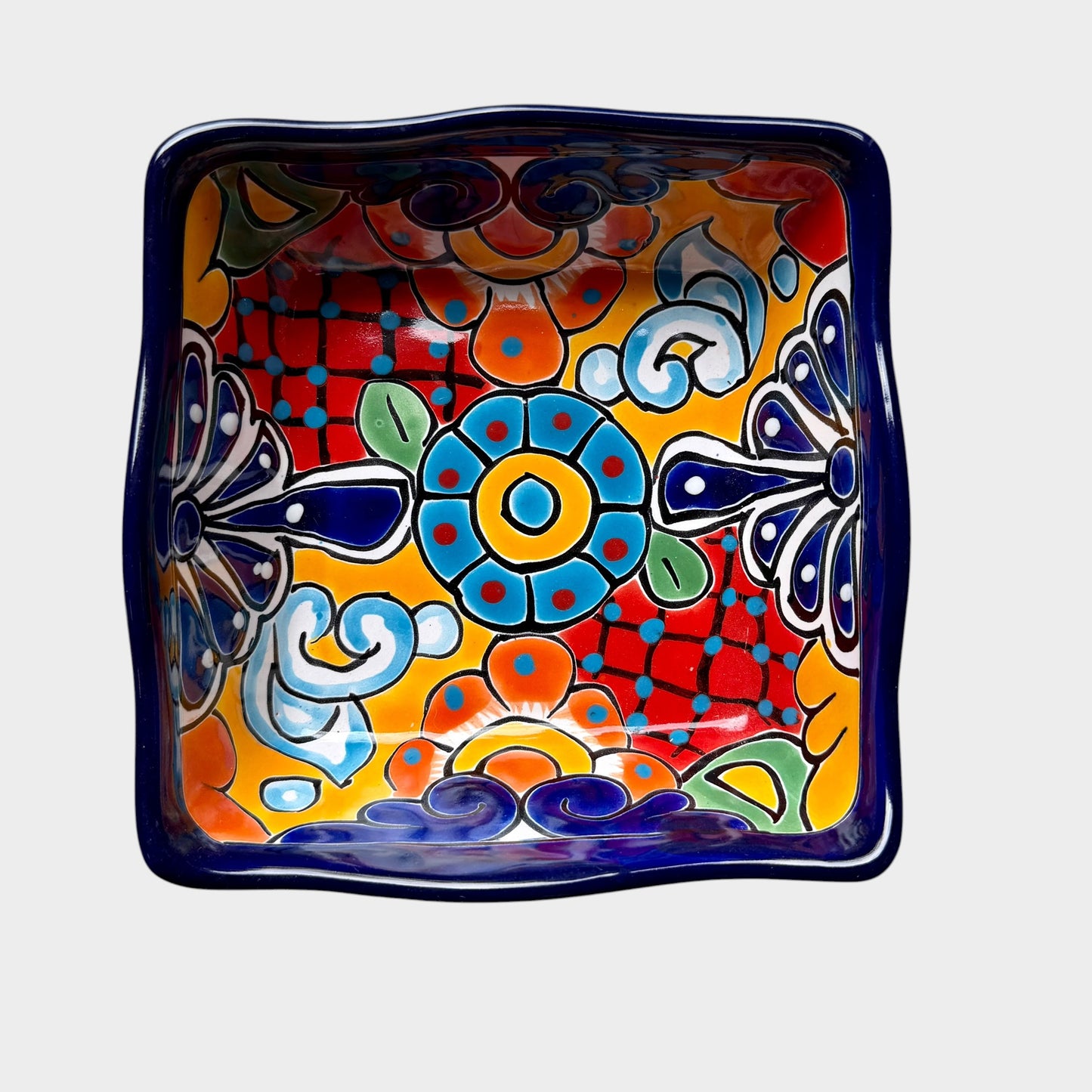 Three colorful talavera square nesting bowls with intricate patterns Medium