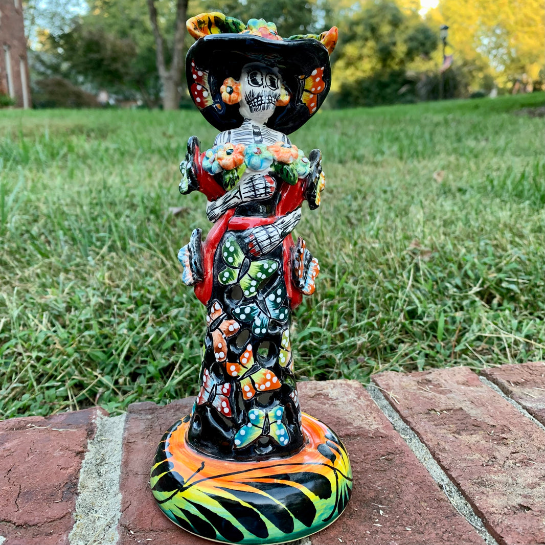 Mexican Catrina with Butterflies Day of the Dead Sculpture