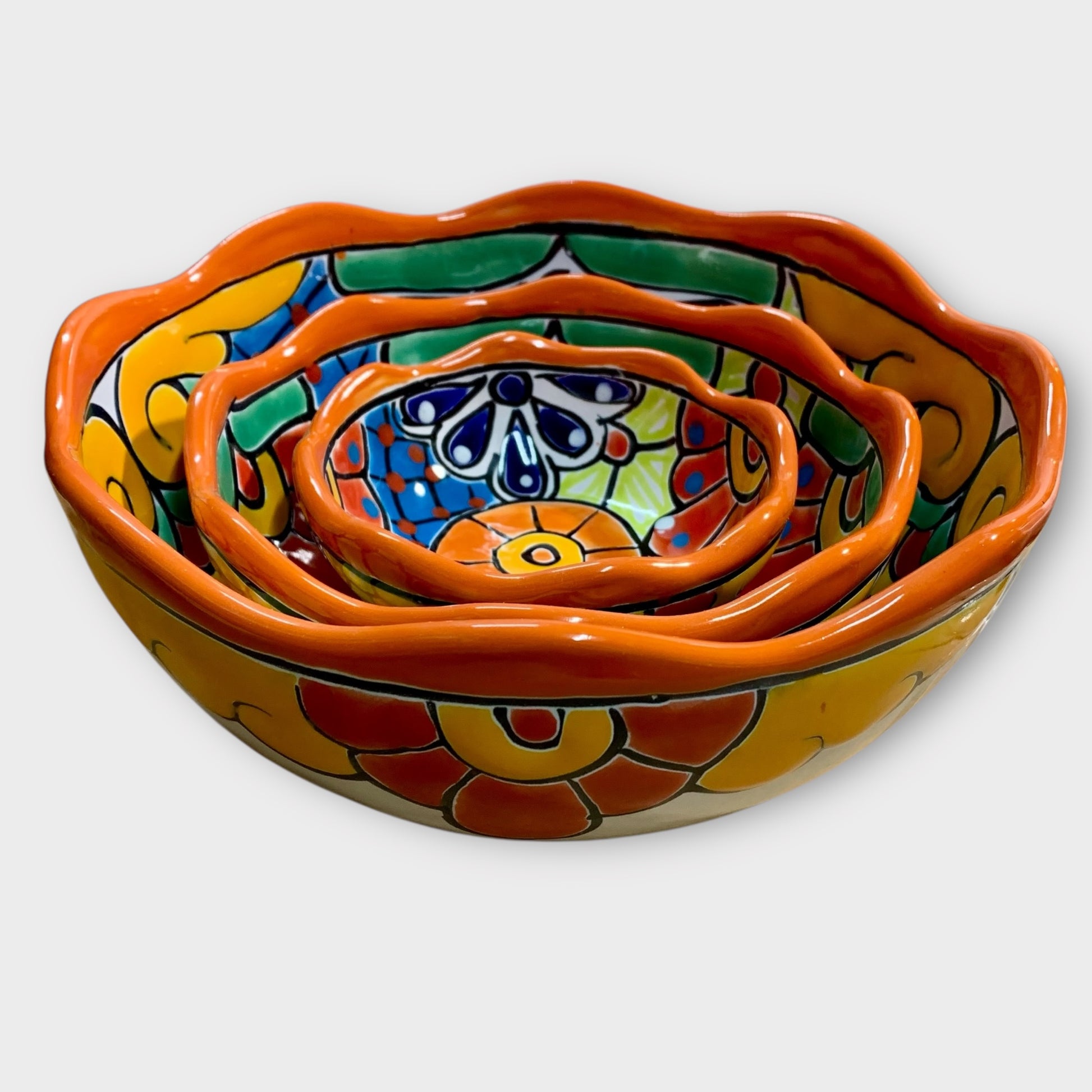 Mexican Talavera Nesting bowl set Orange side angle