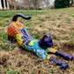 Mexican Talavera large stretching kitty cat in Azul blue