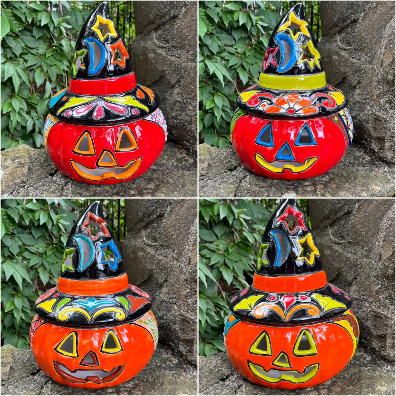 Mexican Talavera pumpkin with witch hat
