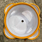 Hand painted Mexican Talavera Strawberry pot with a large top opening a four pockets on each side.  Trim color is bright happy yellow, body has multi-color designs on each of the four sides. Photo of the top planter openings.