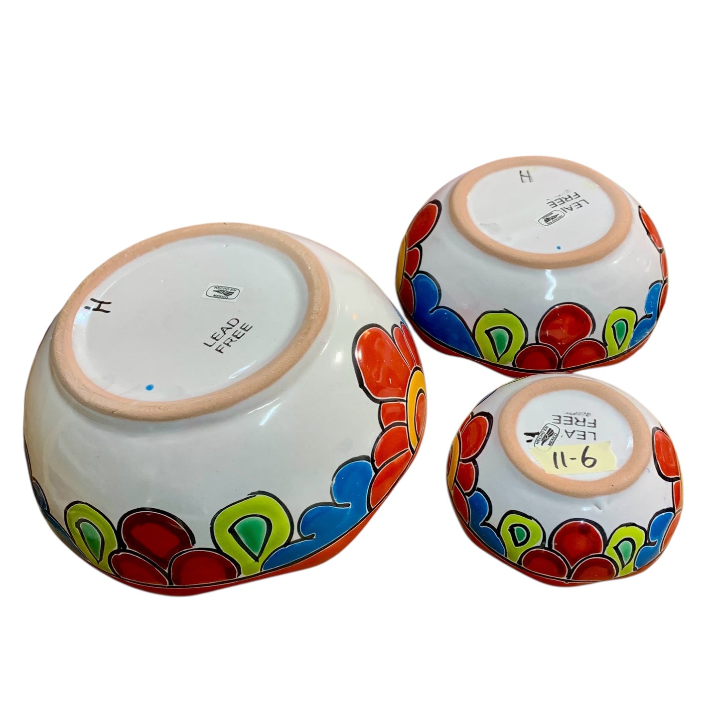  Mexican Talavera Nesting bowl set Oranges side design
