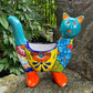 Mexican Talavera Pottery Cat Gato Planter Turquoise Front