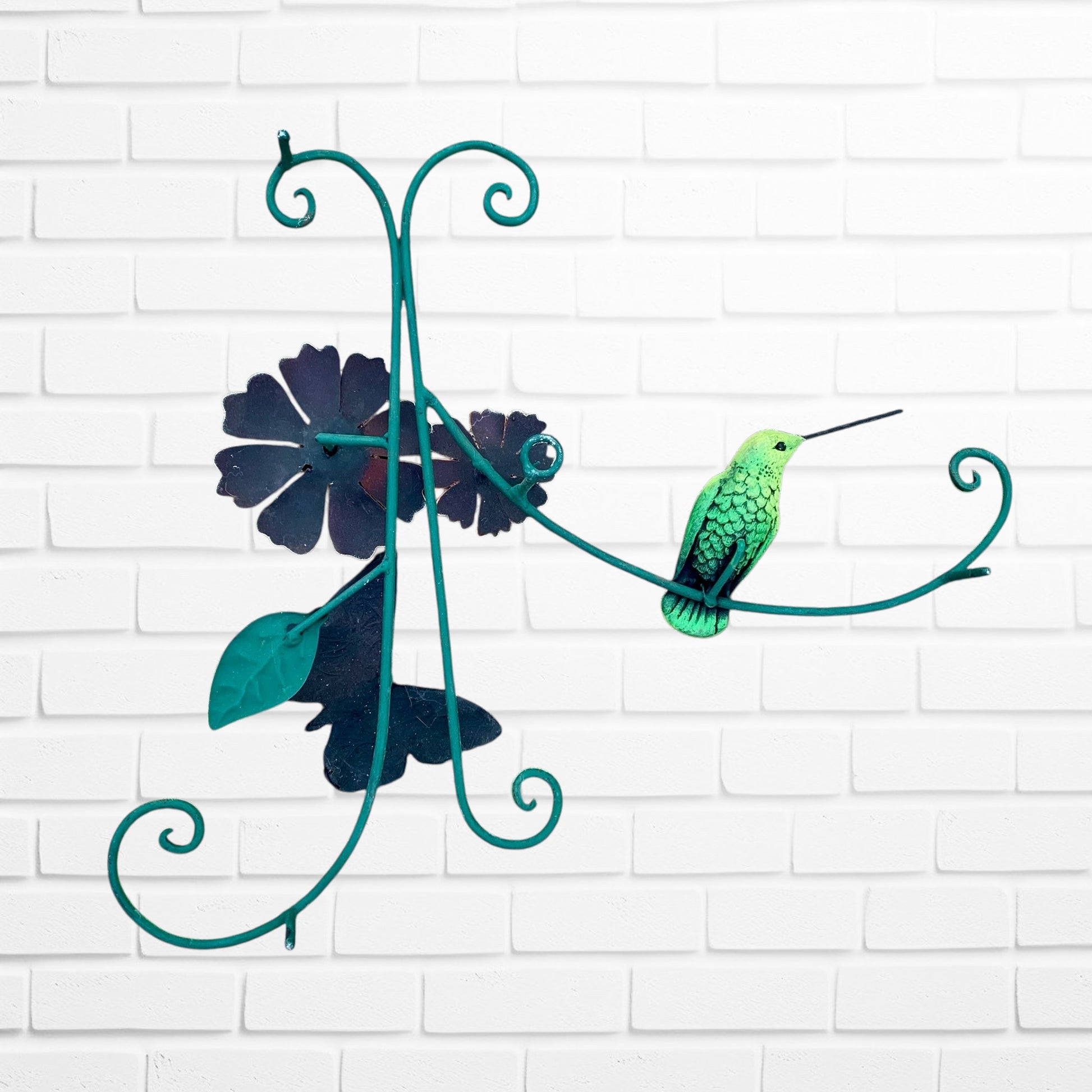 Decorative Hummingbird Golden Butterfly Floral Metal Wall Art Back