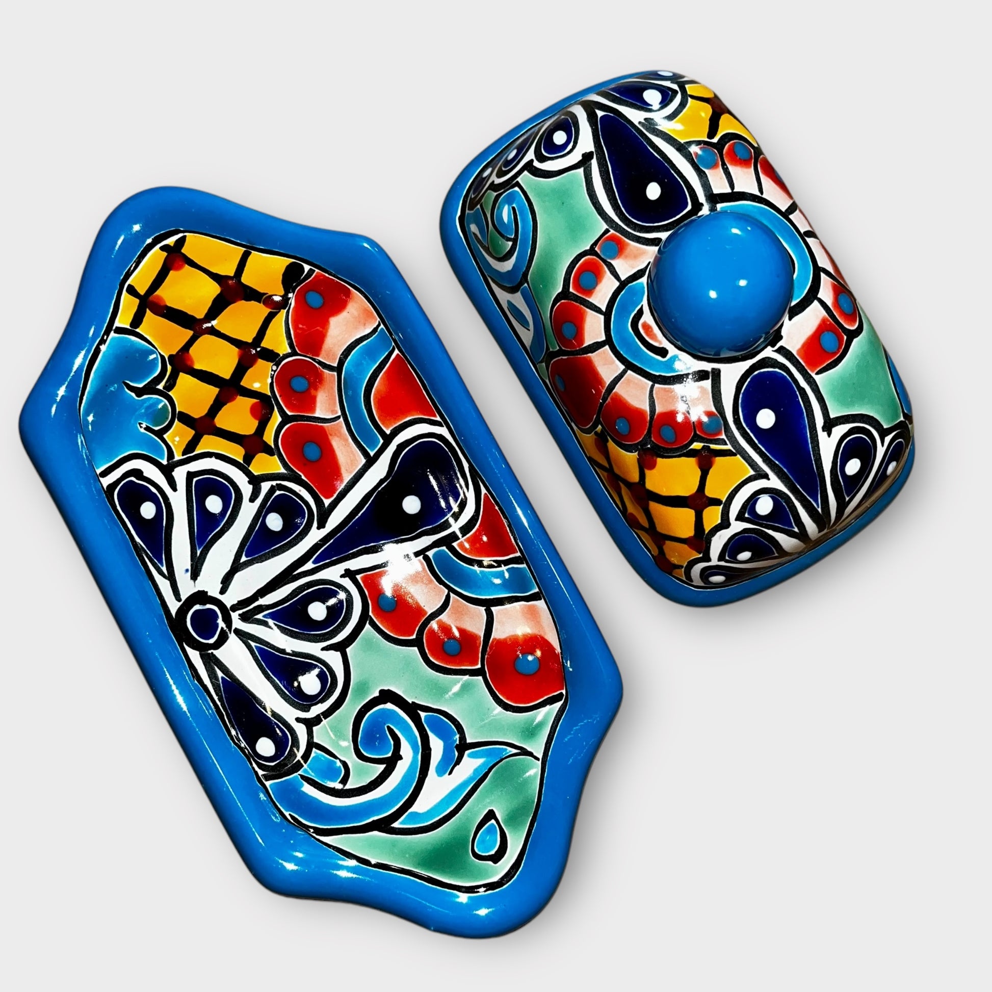 Talavera covered butter dish two pieces