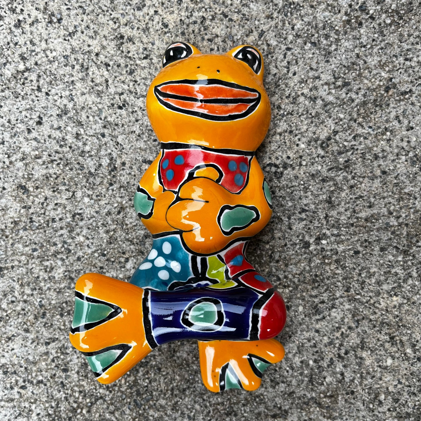 Mexican Talavera, silly dancing, frog yellow 