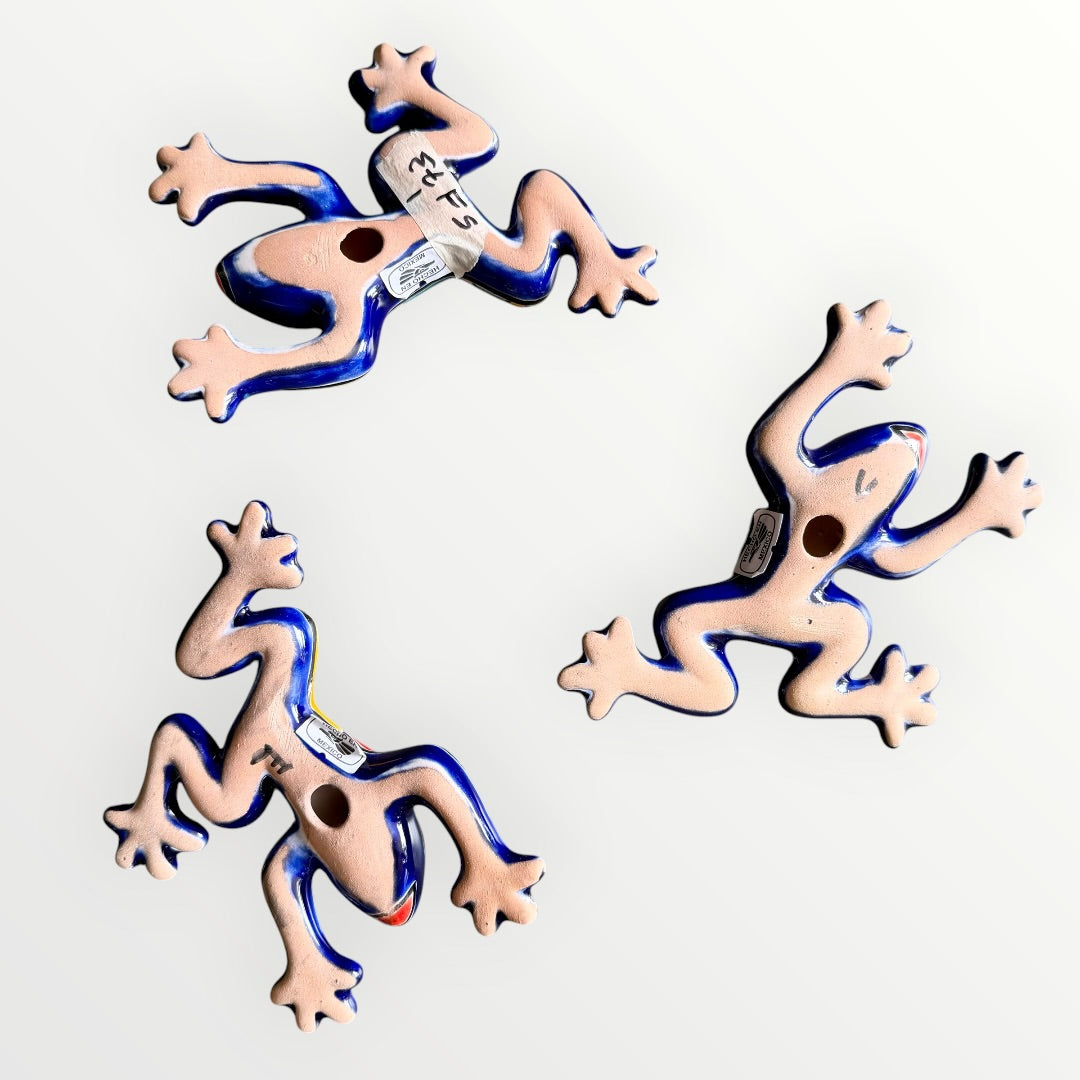 Set a three mini Talavera wall frogs back view
