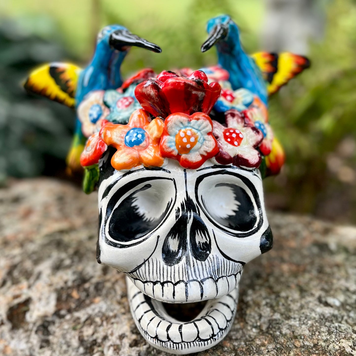 Talavera Floral Hummingbird Skull