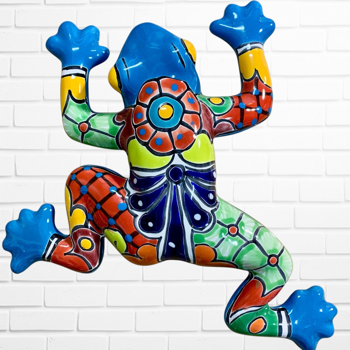 Talavera wall frog Gordo in turquoise 