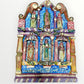 Mexican wood red table with Catholic Saints in Niches