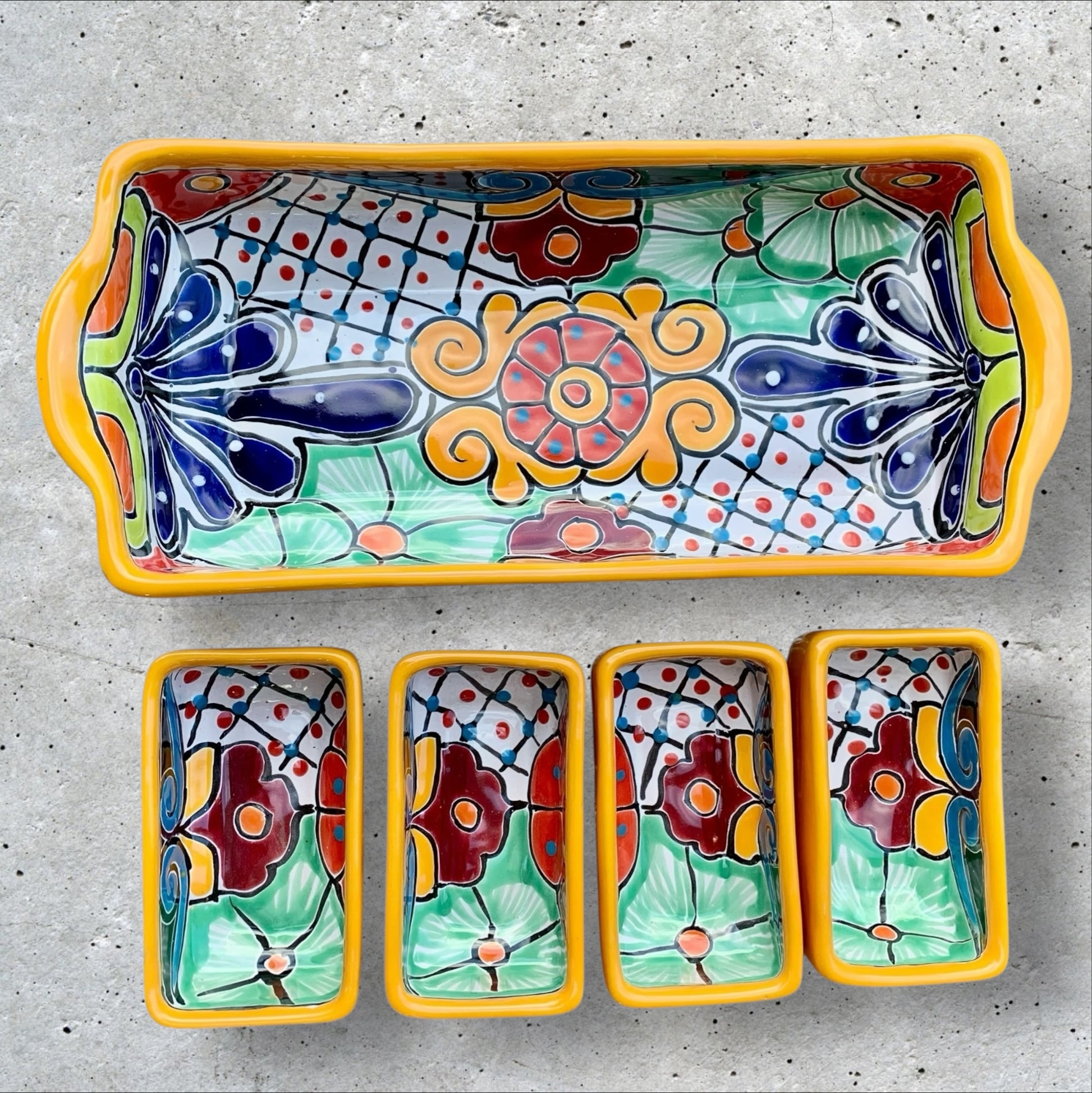 Talavera pottery sectional serving dish rectangle Sections and bottom dish