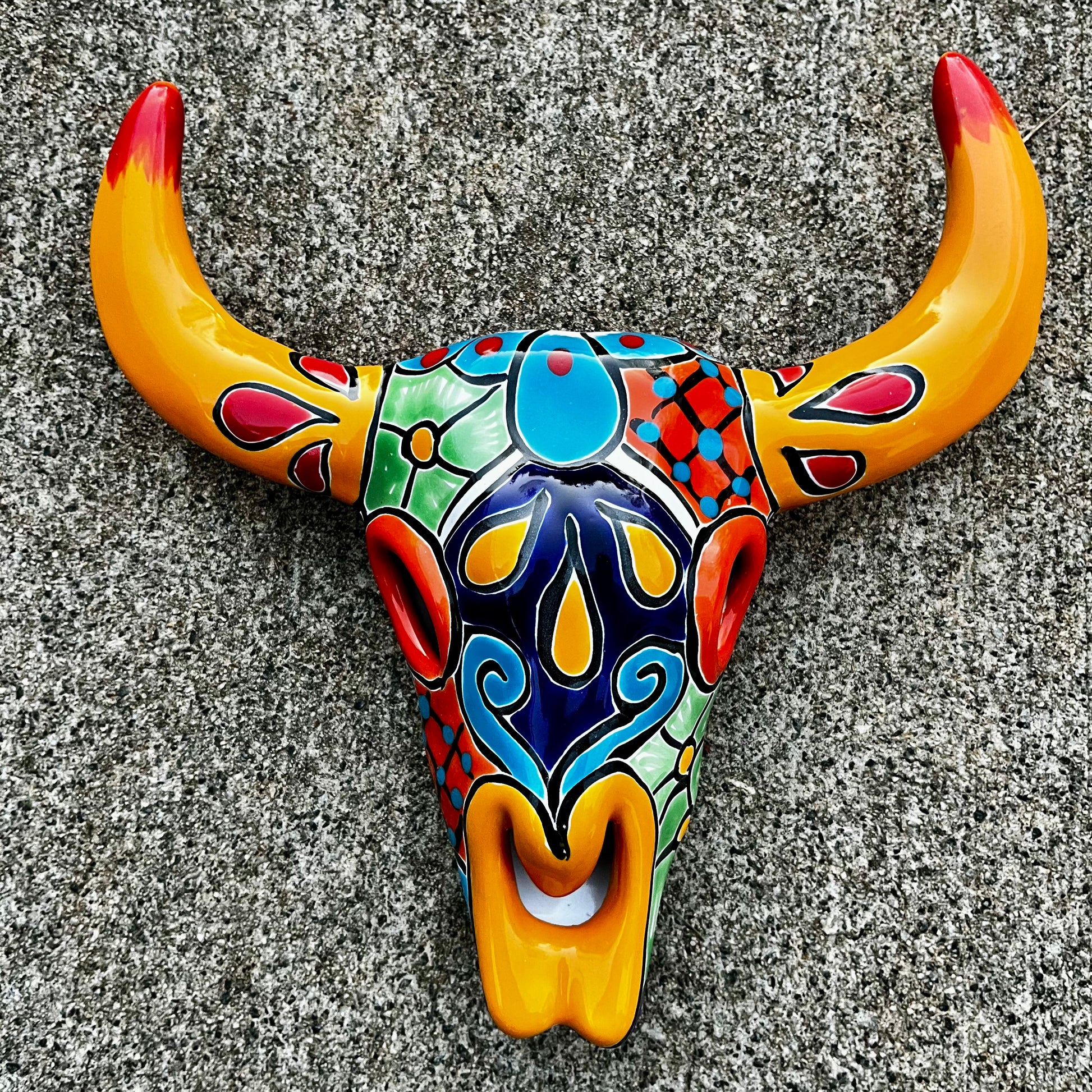 Longhorn cow skull Mexican Talavera E