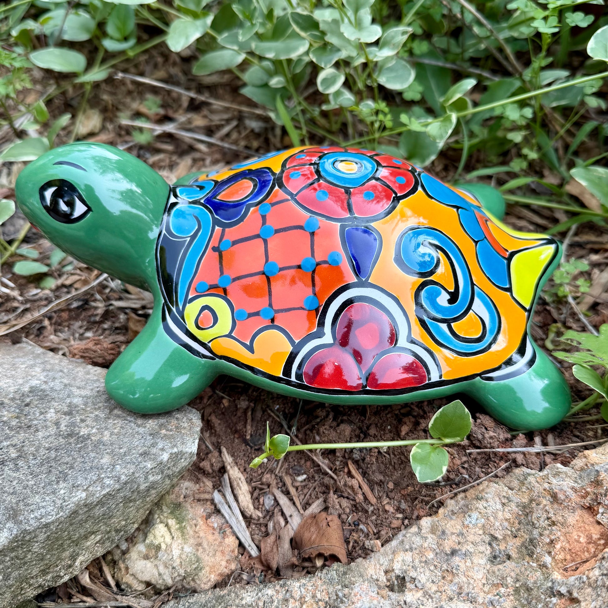 Mexican talavera colorful turtle right side view