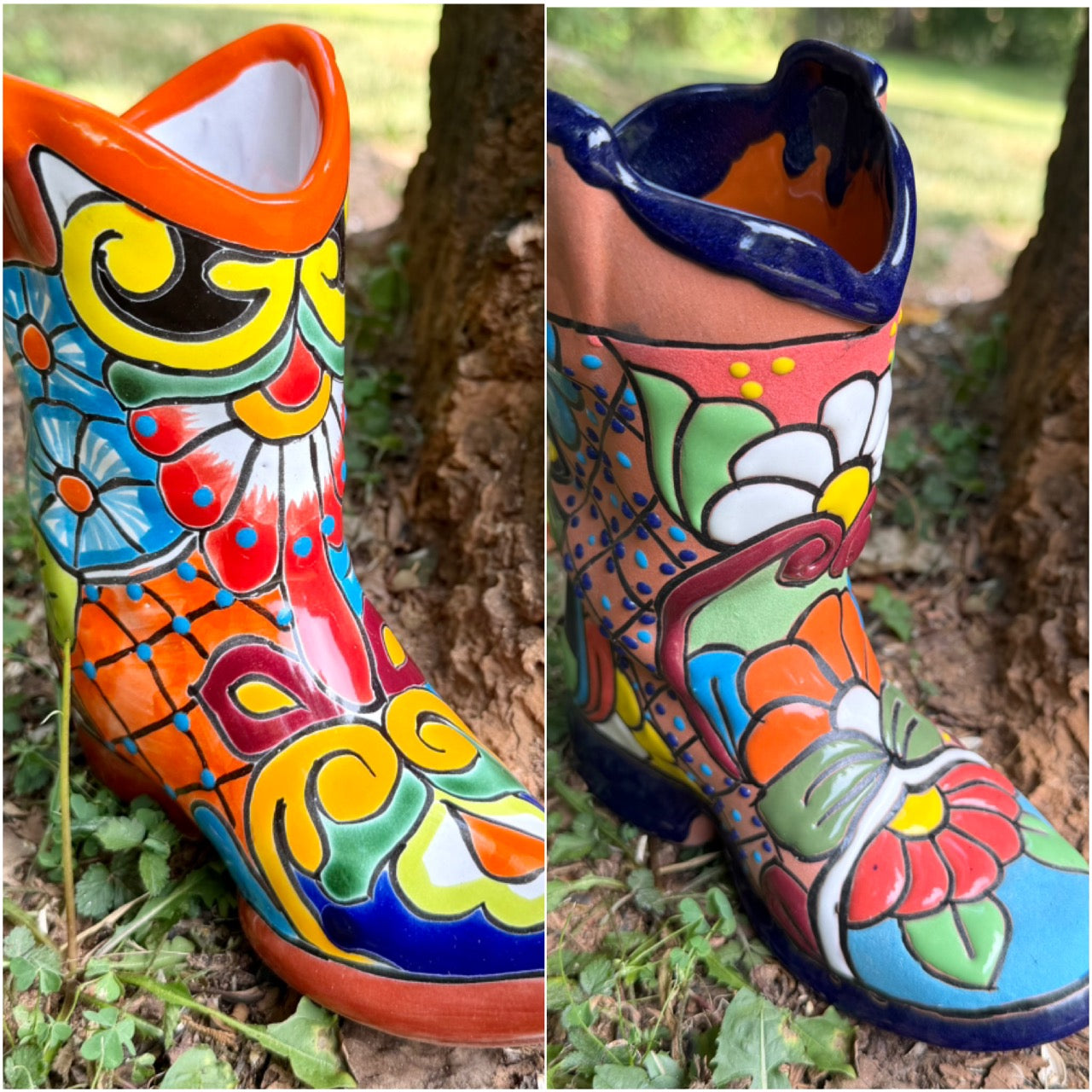 Colorful Pottery, cowboy boot planters