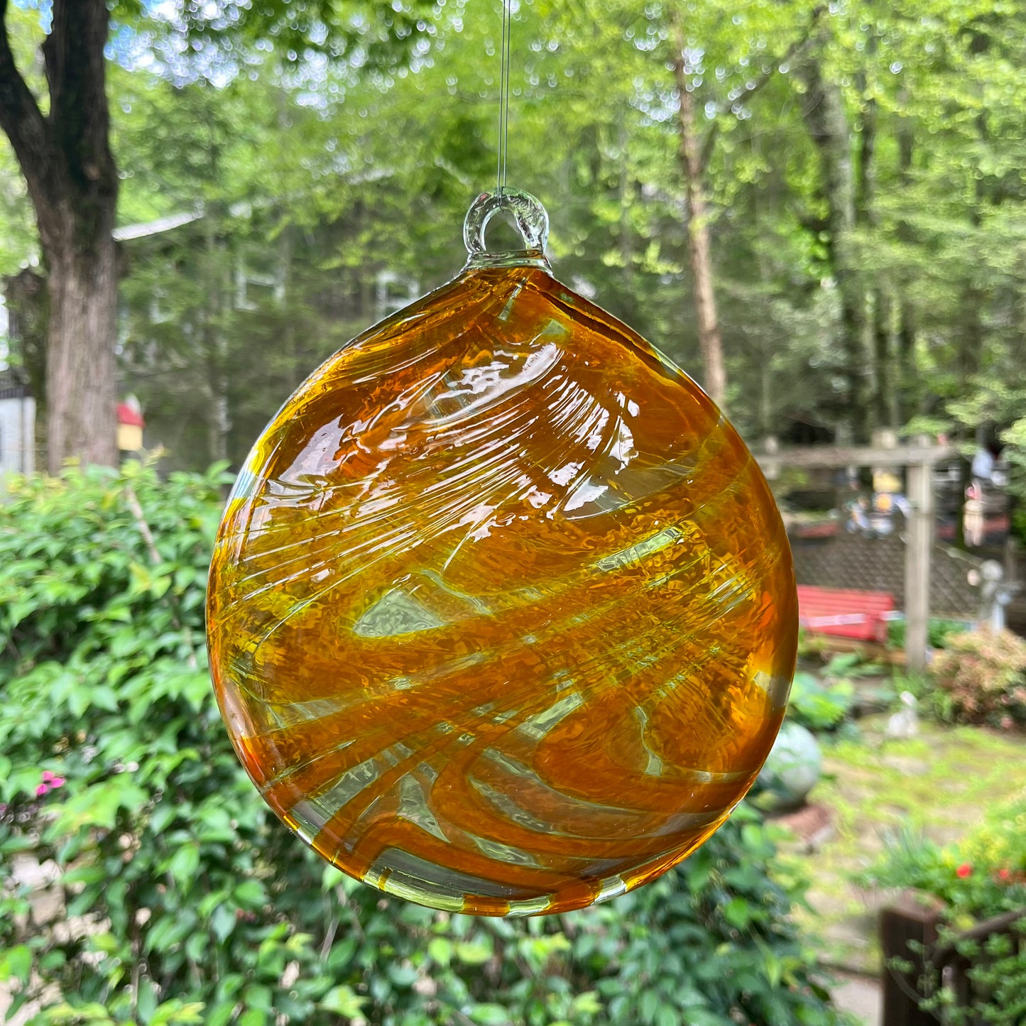 Mexican Recycled Hand Blown Glass Suncatcher Medallion Orange