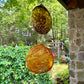 Mexican Recycled Hand Blown Glass Suncatcher Medallion Amber and Orange